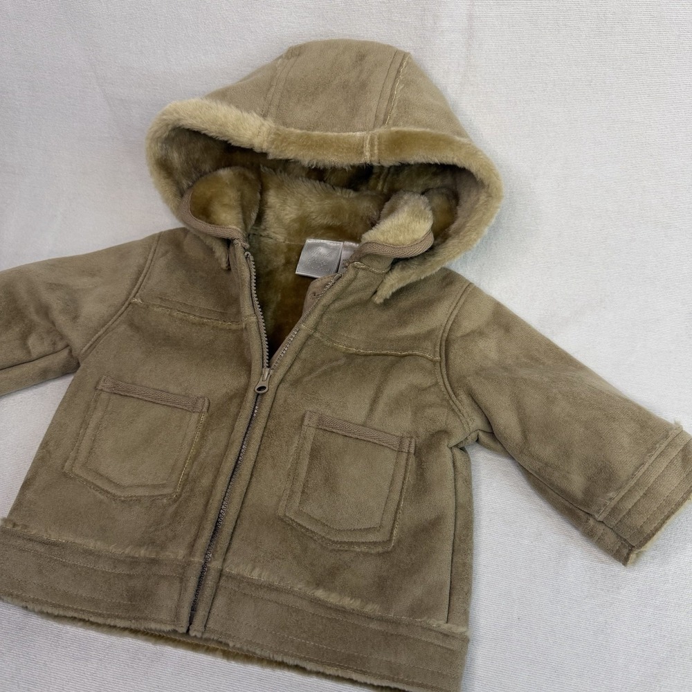 Koala Baby Boutique Cozy Toddler Faux Suede Shearling Hooded Jacket Tan